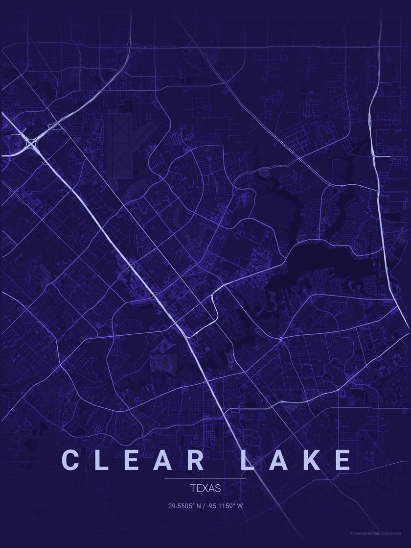 Street map of the Clear Lake and NASA area of Houston, Texas, showing the area Cosmetic Facial Aesthetics serves